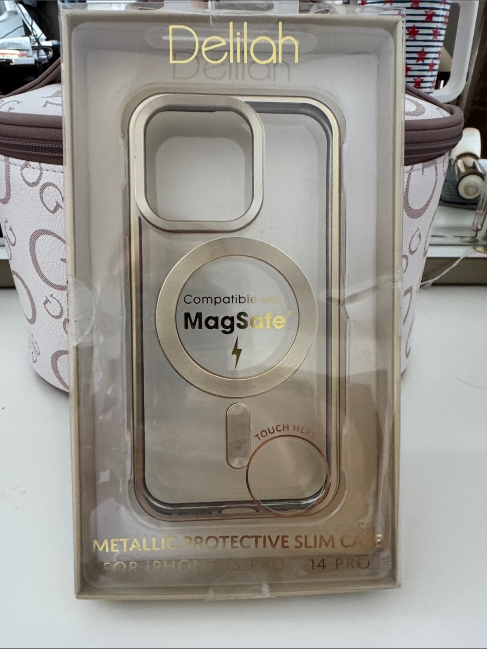 Elila Metallic Clear Slim MagSafe Case in Gold Trim IPhone 15/14 Pro